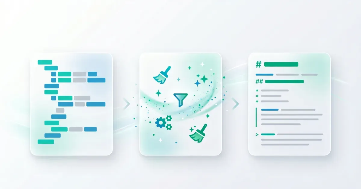 Illustration d’un outil qui transforme du code HTML en Markdown propre pour ChatGPT et les LLM.