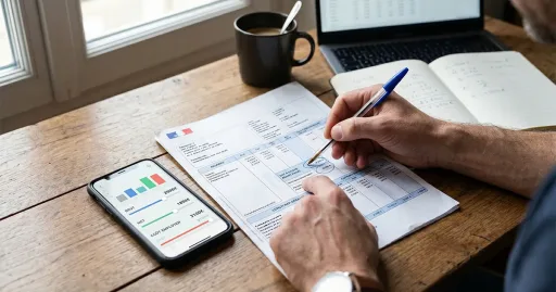 Travailleur qui étudie sa fiche de paie pour demander une augmentation de salaire